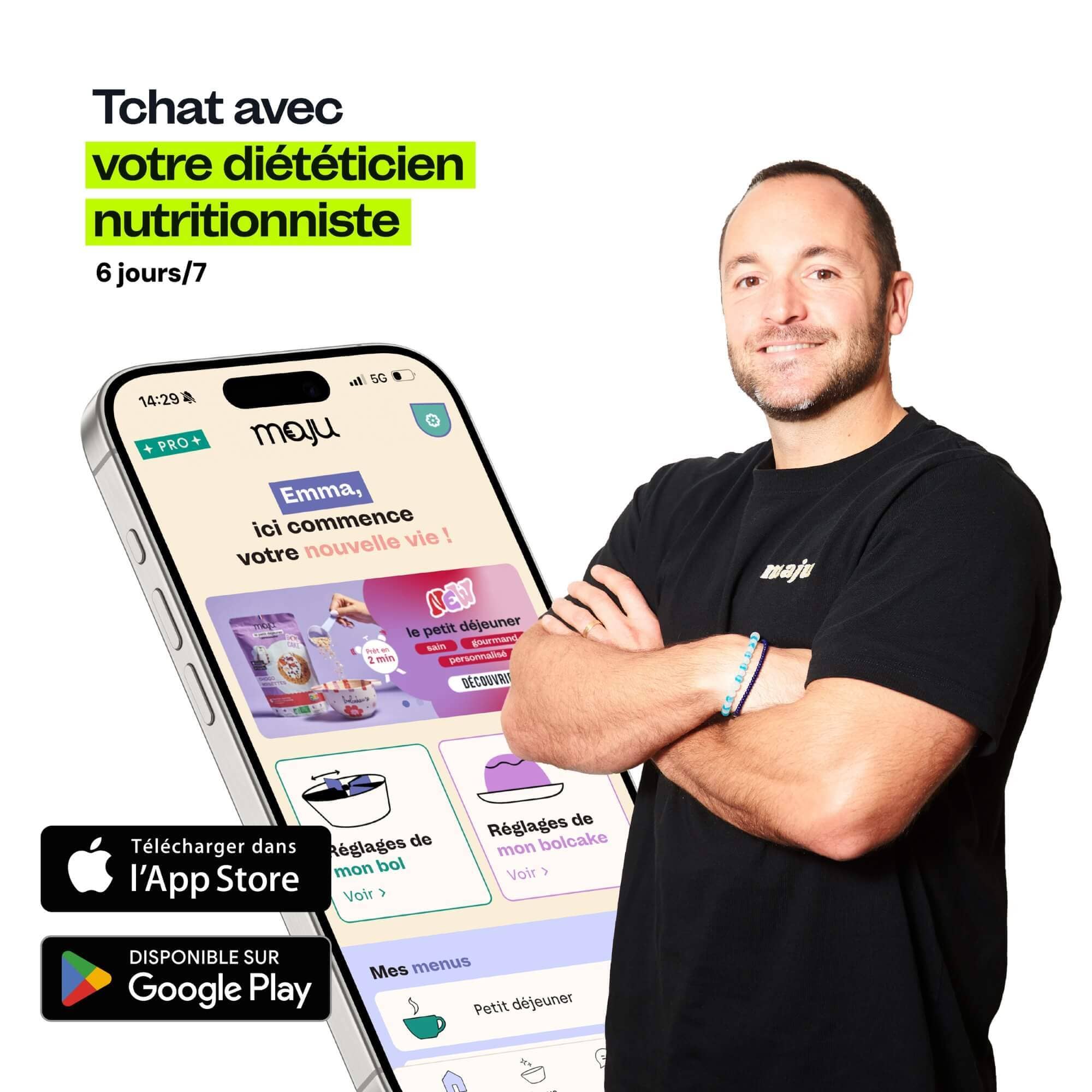 Les diététiciens maju sont disponibles 6 jours / 7 sur le tchat de l'application