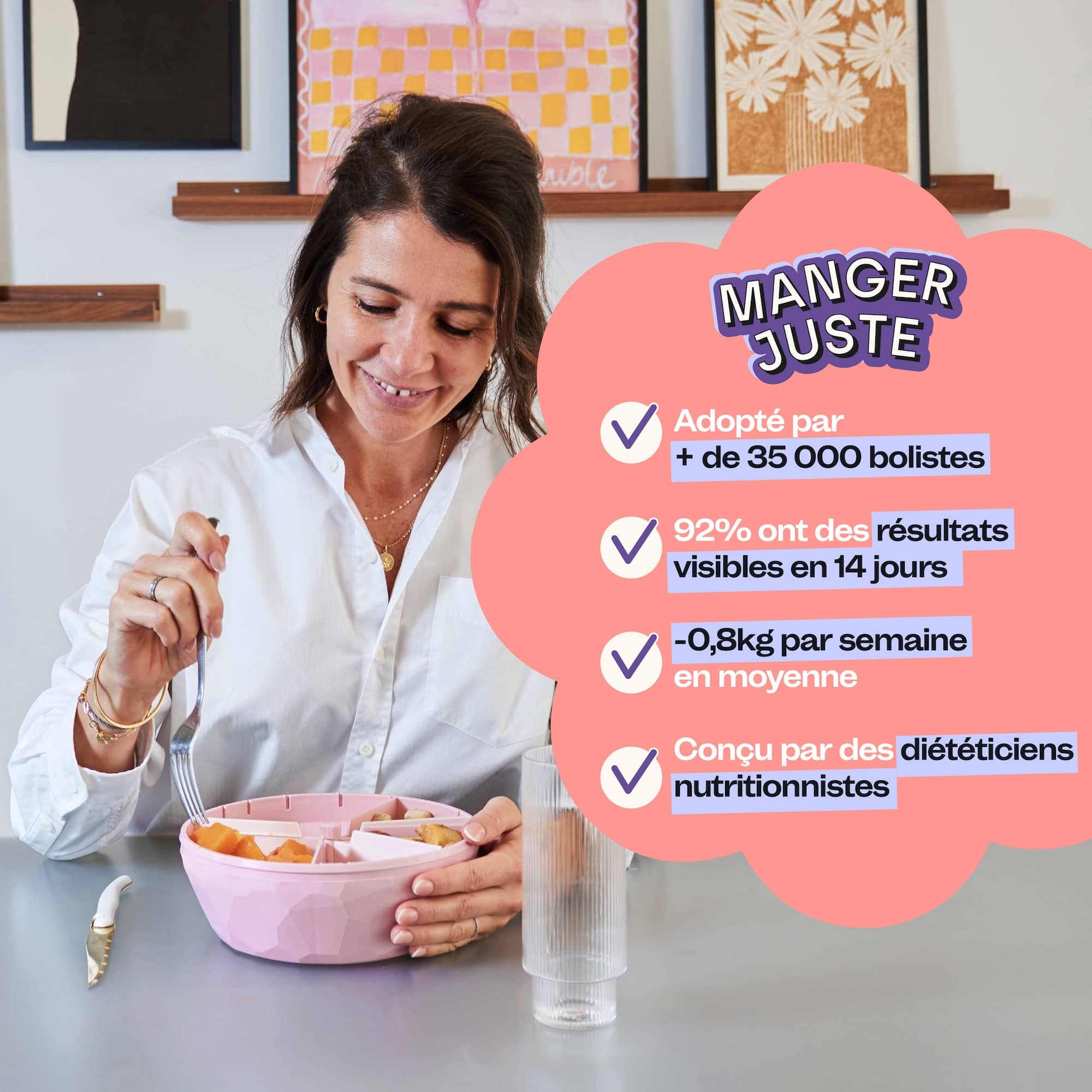 Présentation des bénéfices en choisissant le concept maju en choisissant le bol de couleur rose.