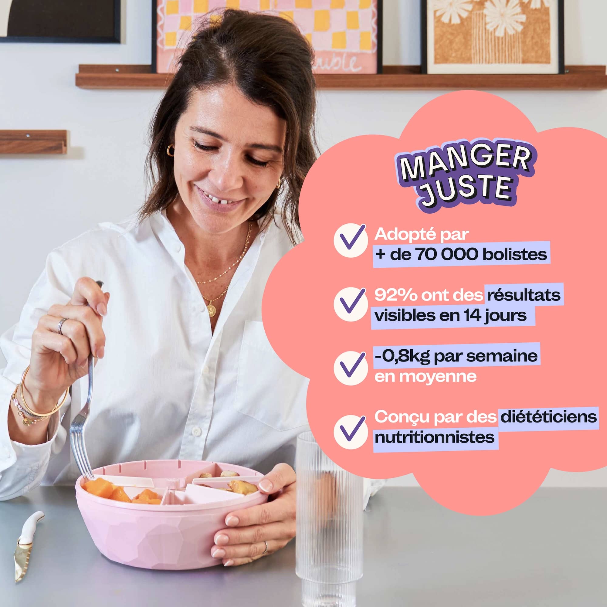 Présentation des bénéfices en choisissant le concept maju en choisissant le bol de couleur rose.