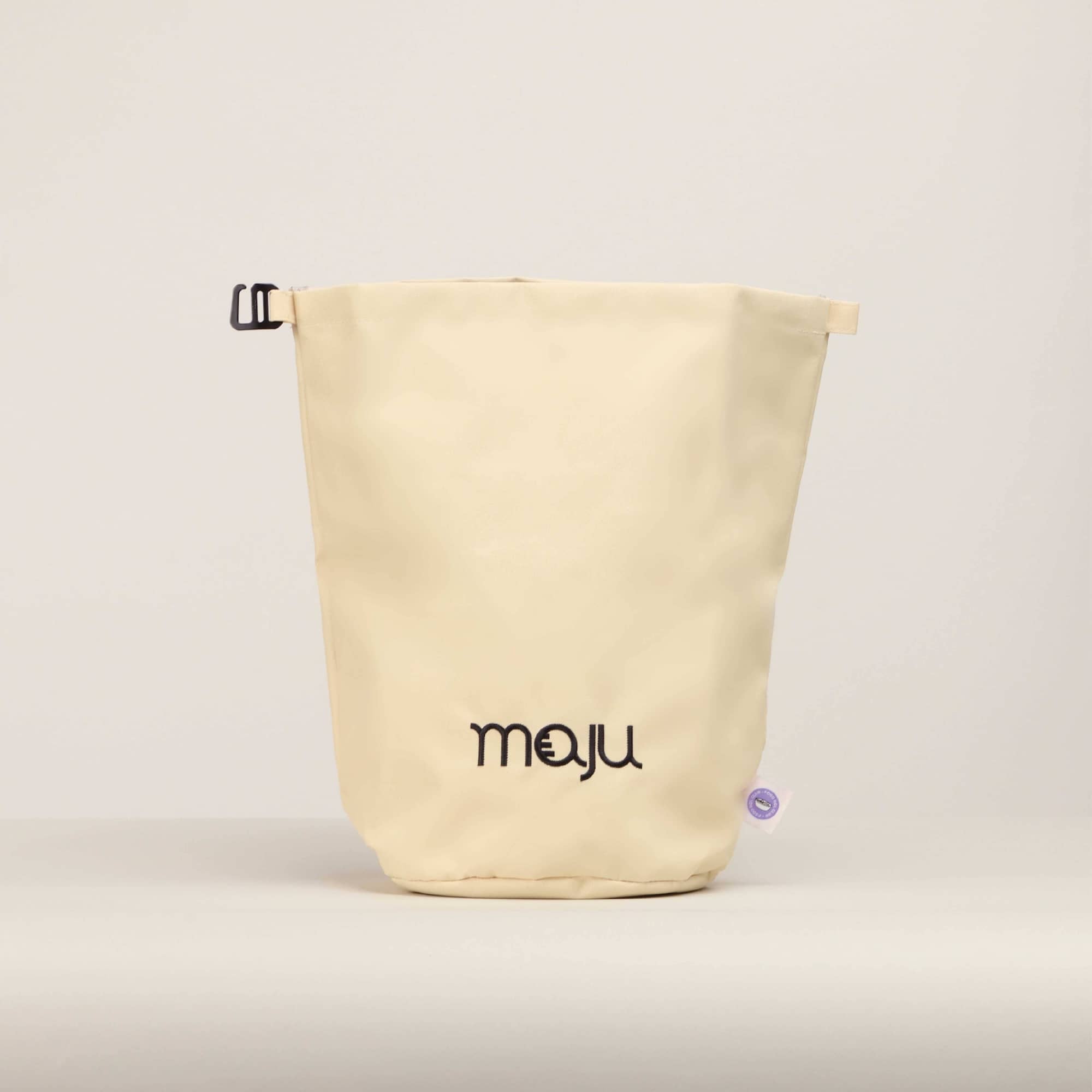 Sac isotherme maju de couleur beige, ouvert en grand.
