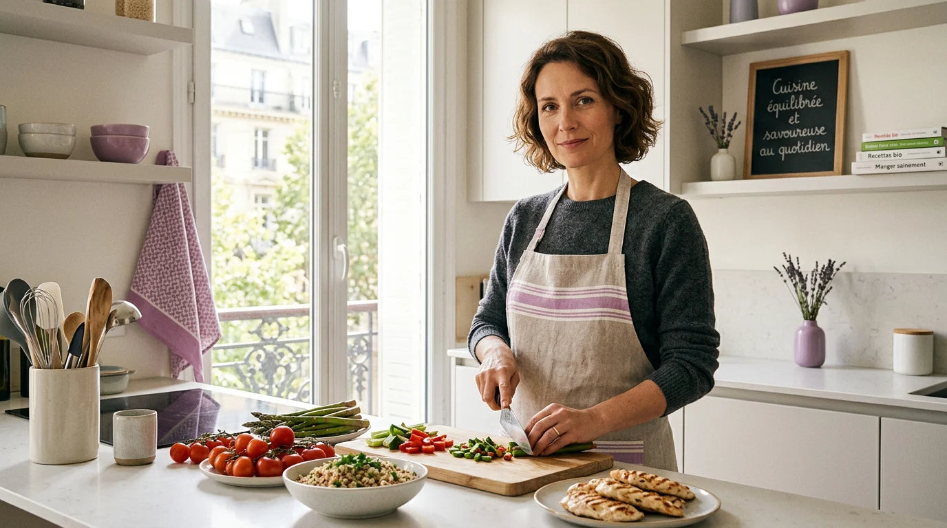Adulte européen préparant un repas équilibré après un traitement GLP-1