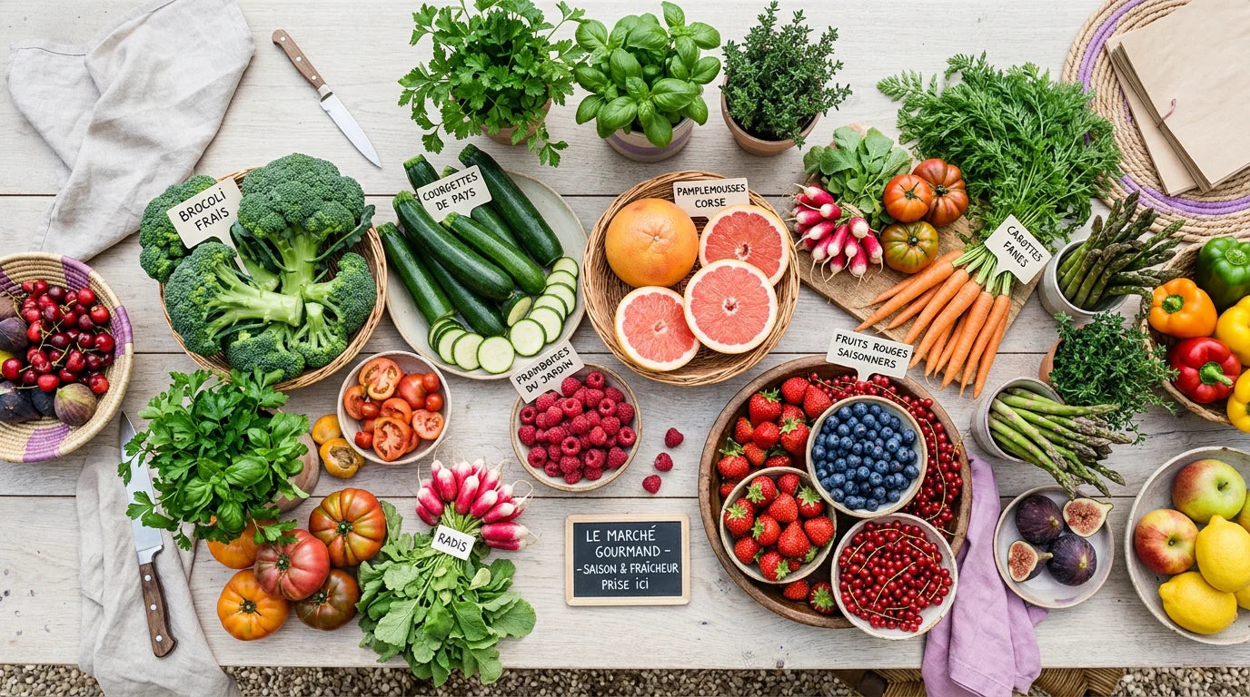 Étal de légumes et fruits frais pour une alimentation minceur