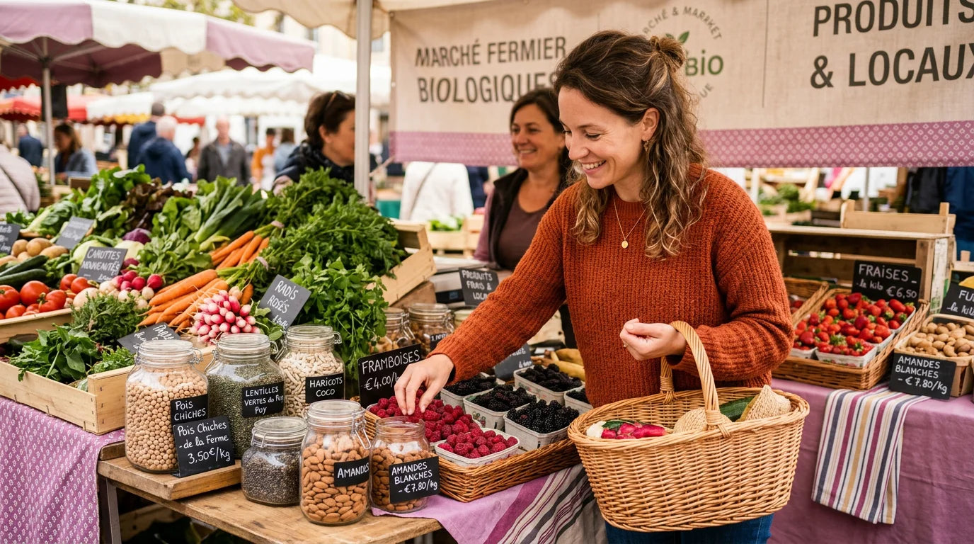 Sélection d'aliments frais à indice glycémique bas sur un marché