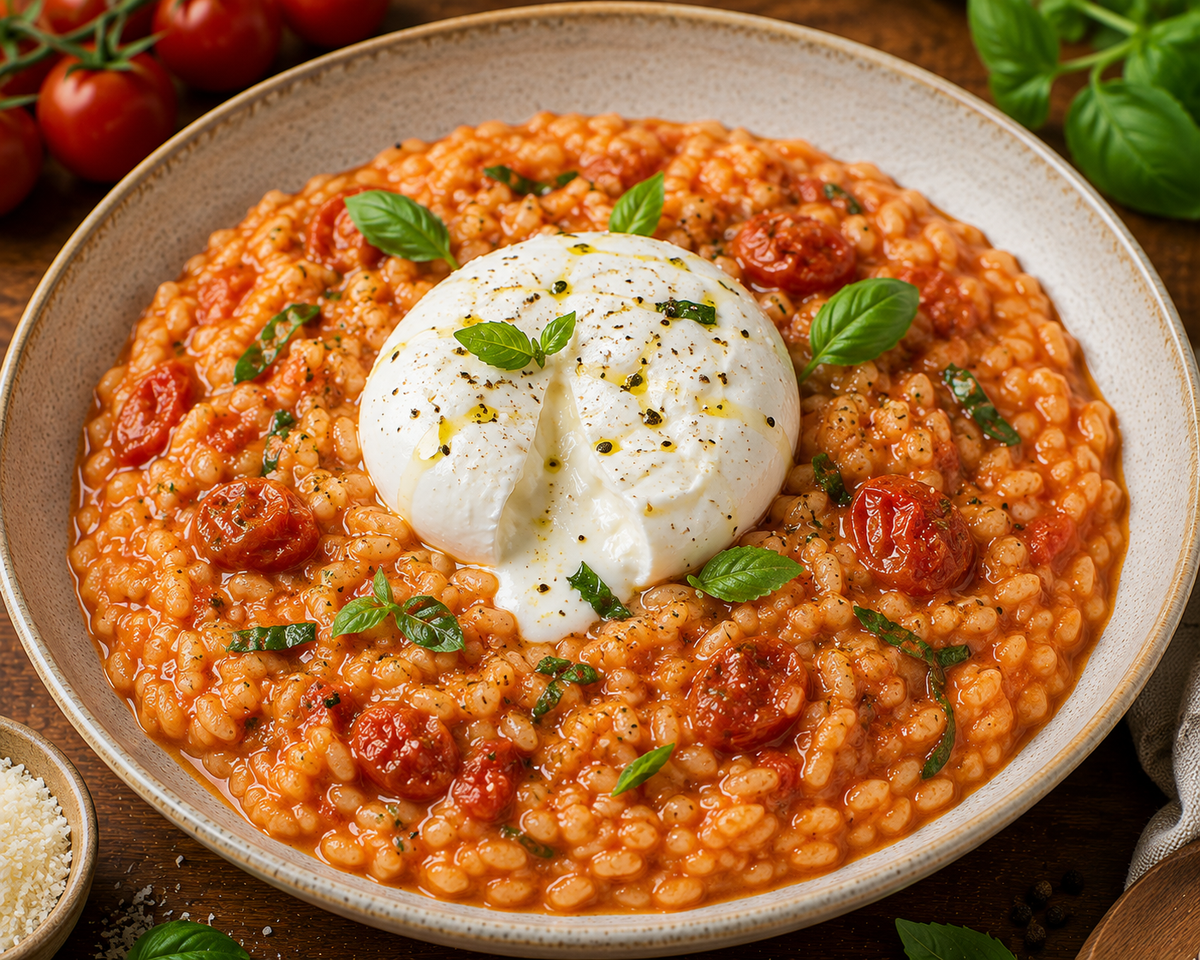 Risotto crémeux aux tomates et à la burrata : une recette gourmande et équilibrée