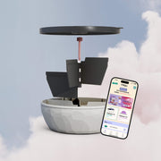 Bol de couleur blanc présenté sur une vue éclatée de tous les éléments, avec un téléphone en 3D montrant l'application maju. [Anthracite et blanc]
[template:bol-maju]