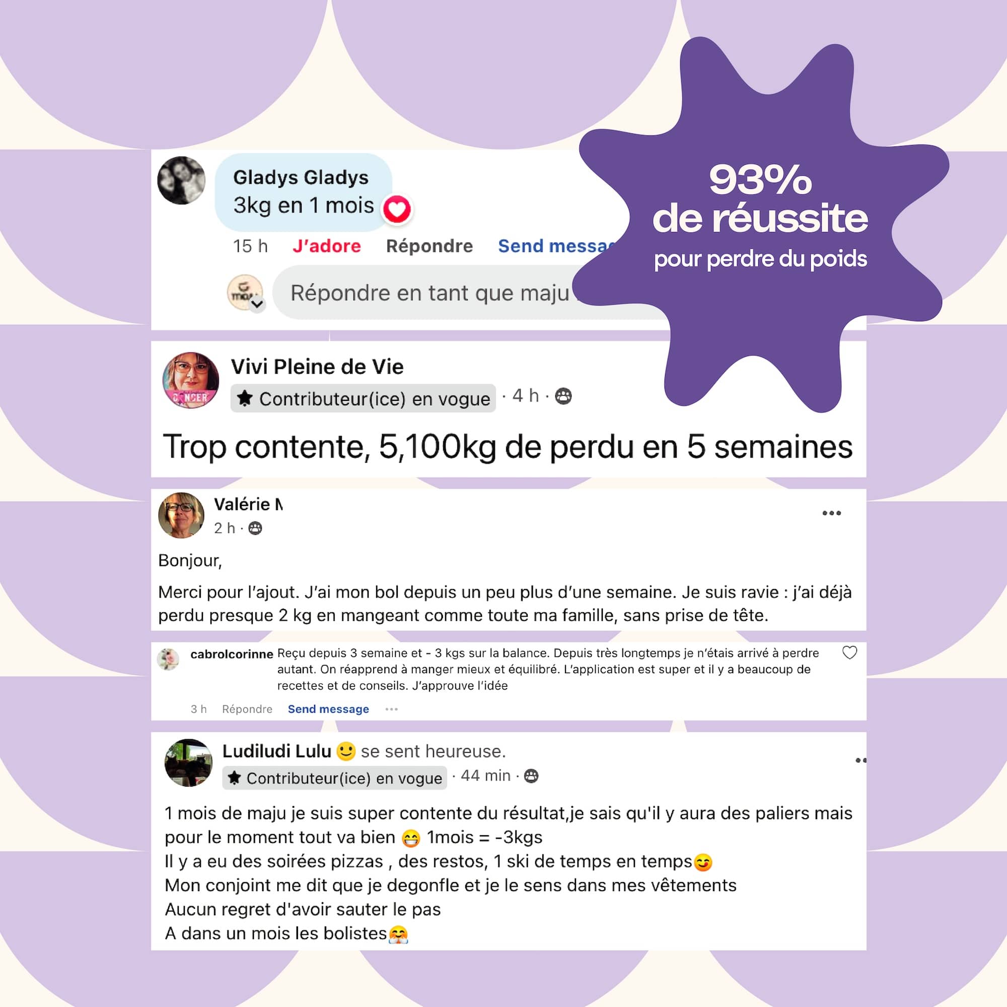 Avis d'utilisateurs du bol et le taux de réussite du concept maju qui est de 93%. 



